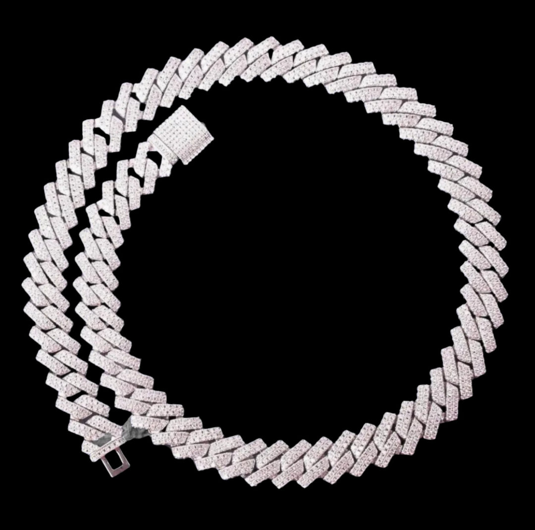 14mm 18k Gold Diamond Prong Cuban Link Chain