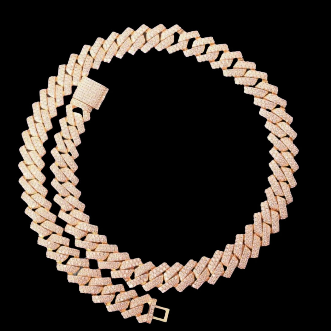 14mm 18k Gold Diamond Prong Cuban Link Chain