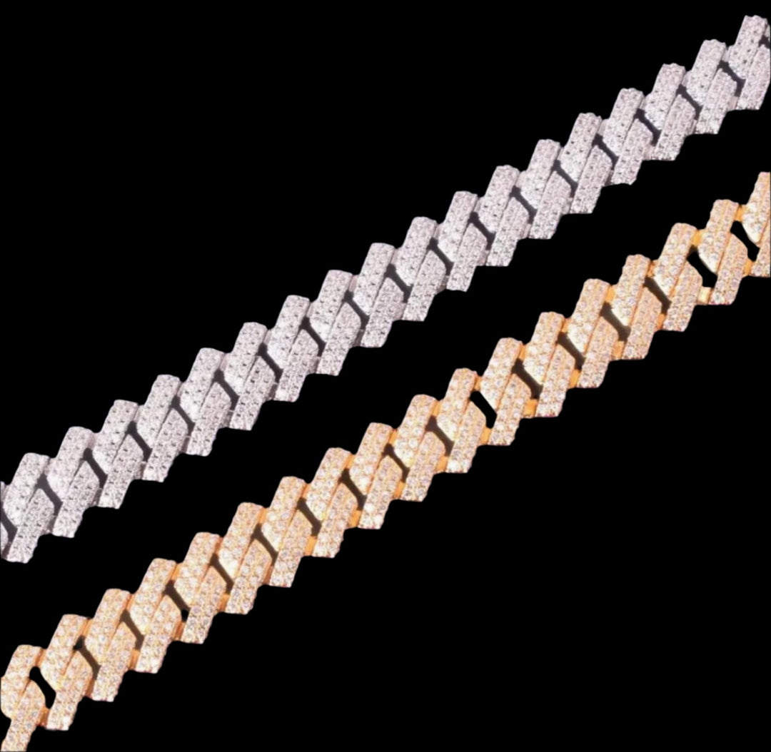 14mm 18k Gold Diamond Prong Cuban Link Chain