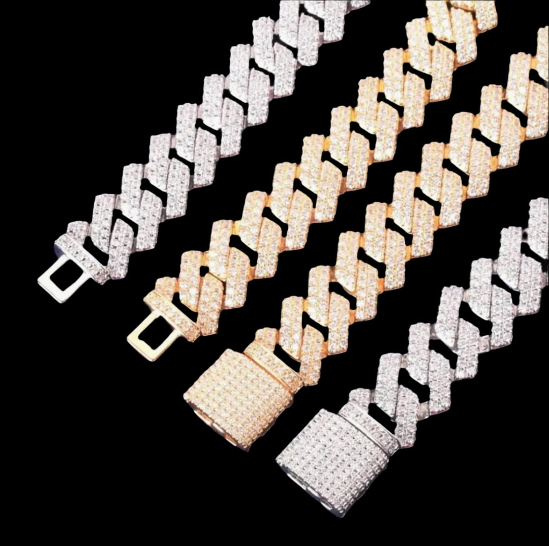 14mm 18k Gold Diamond Prong Cuban Link Chain