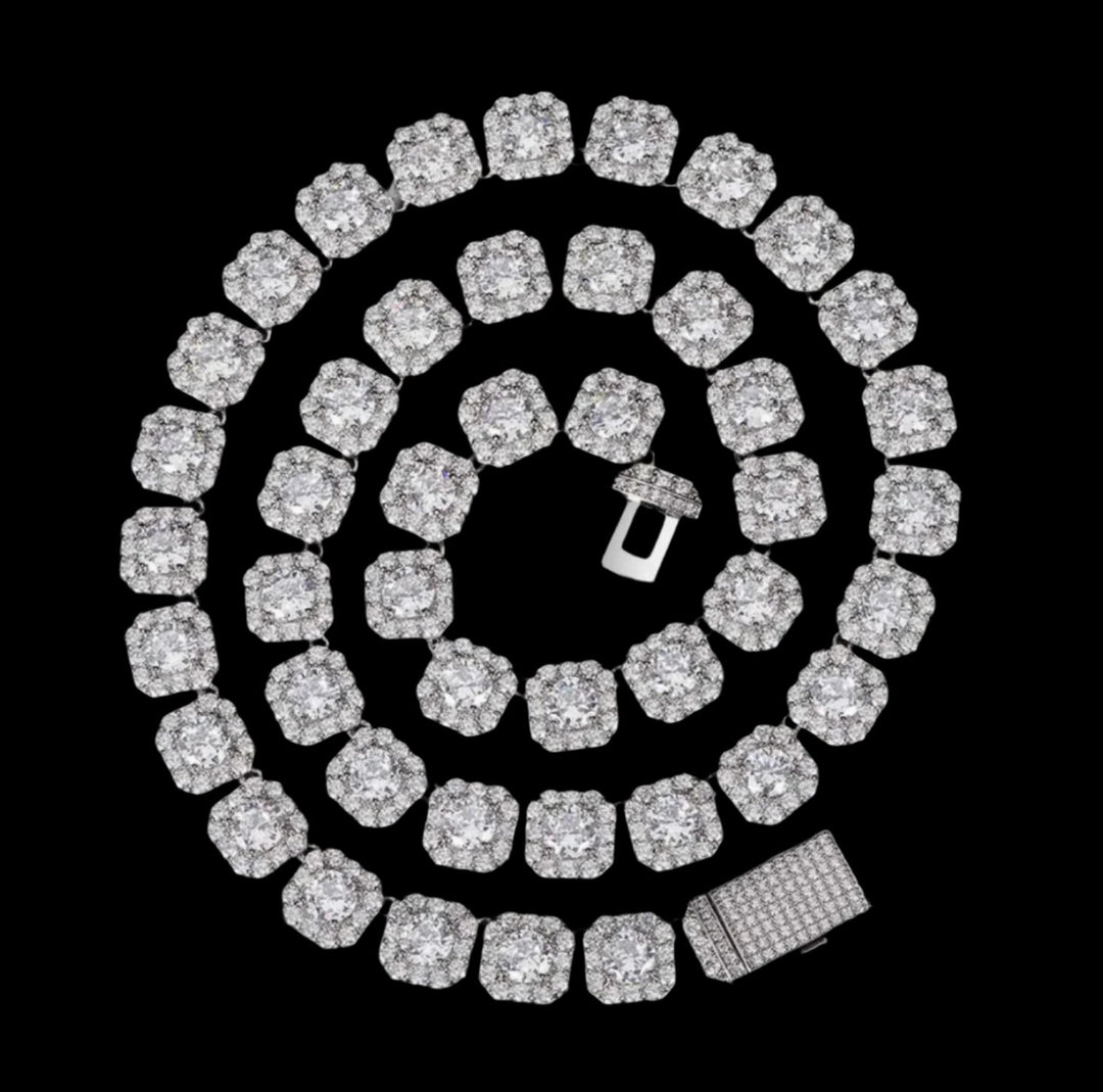 10mm 18k Gold Diamond Clustered Tennis Chain