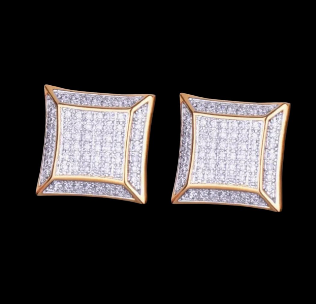 18K Gold Diamond Square Stud Earrings