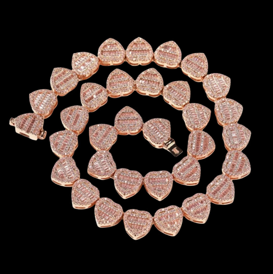 10mm 18k Gold Diamond Heart Chain