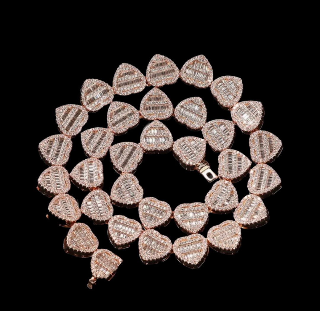 10mm 18k Gold Diamond Heart Chain