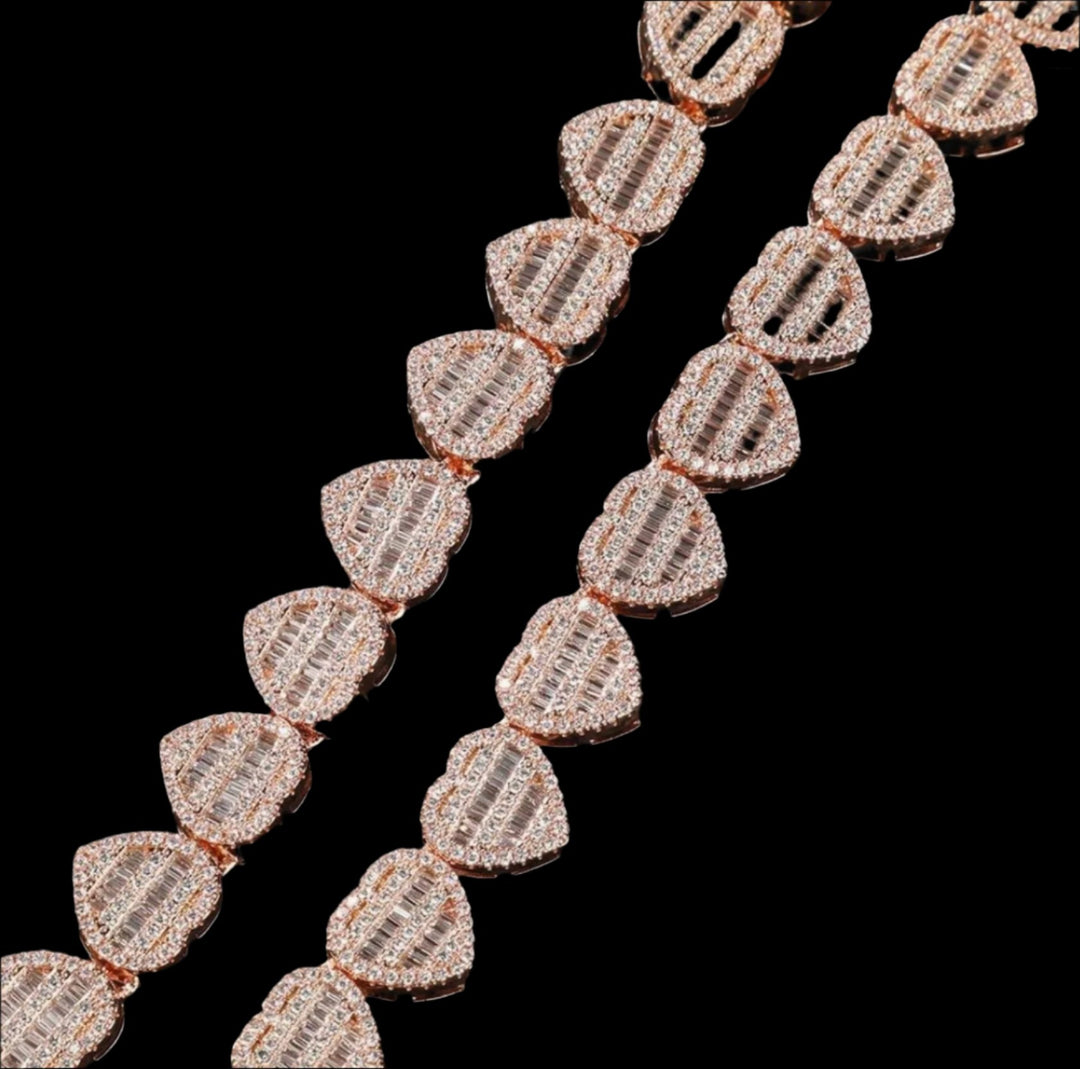 10mm 18k Gold Diamond Heart Chain