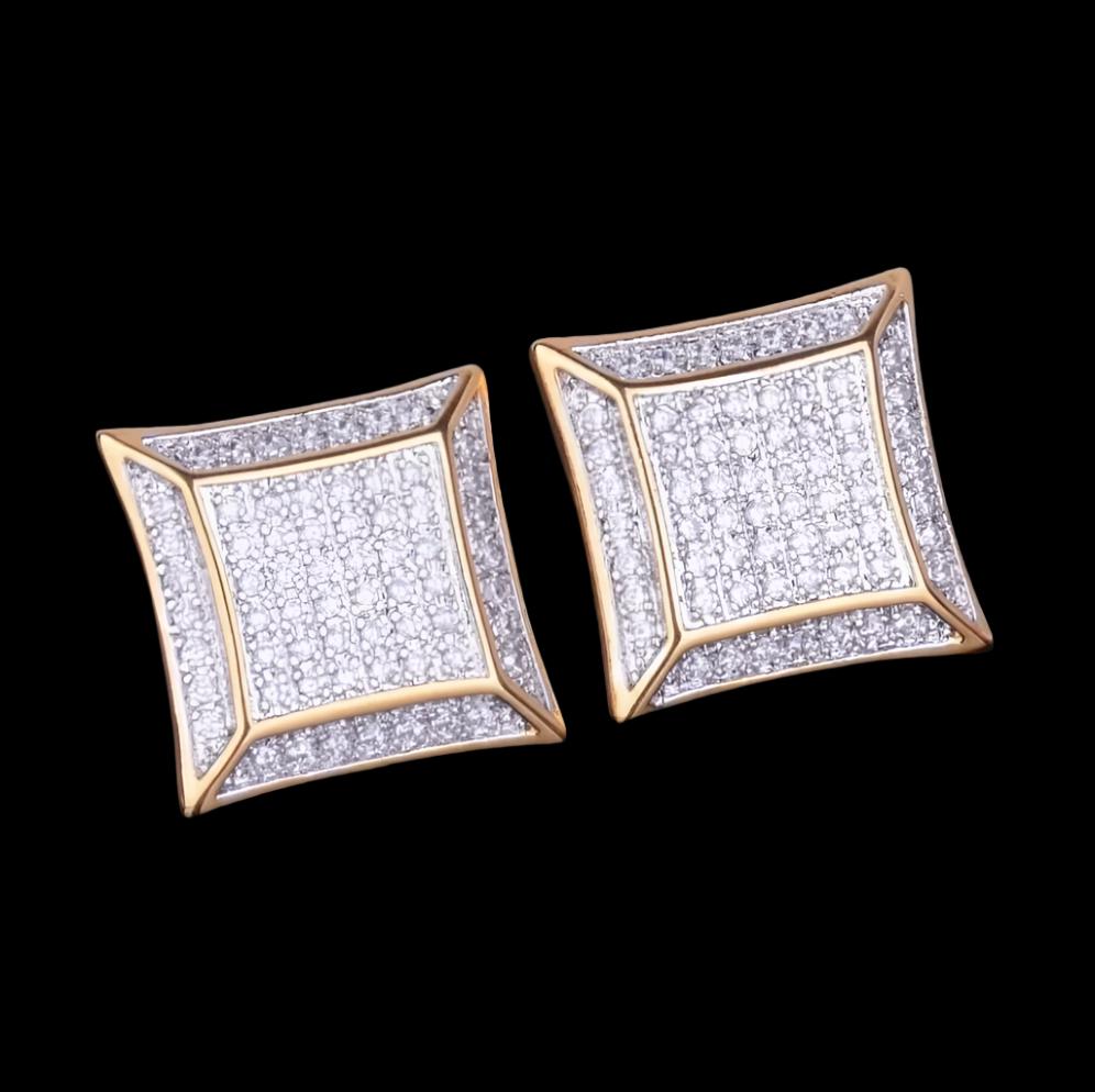 18K Gold Diamond Square Stud Earrings