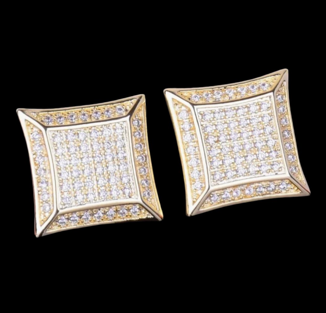 18K Gold Diamond Square Stud Earrings