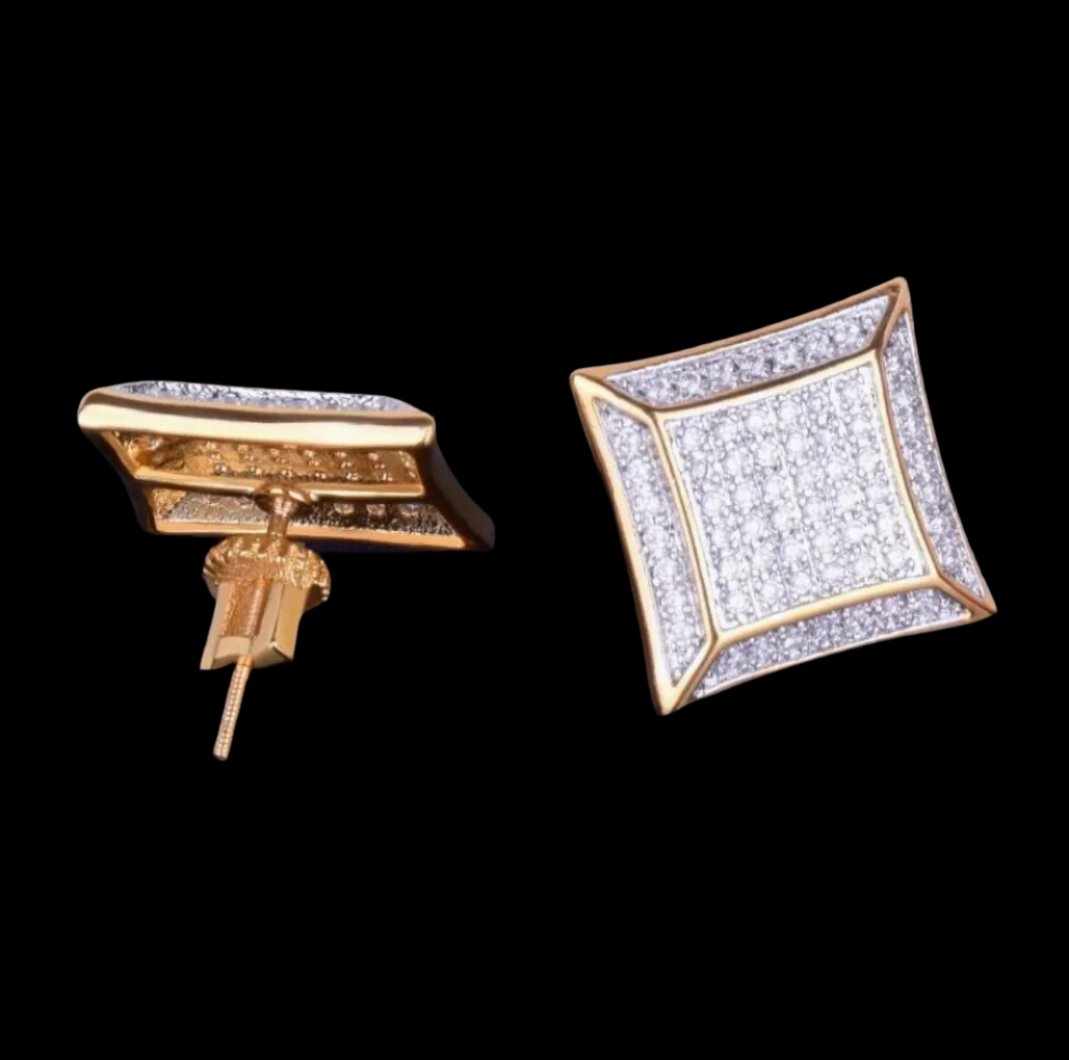 18K Gold Diamond Square Stud Earrings