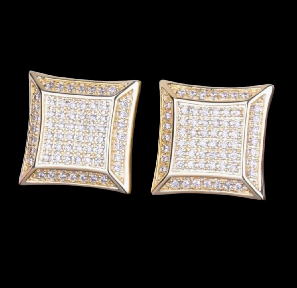 18K Gold Diamond Square Stud Earrings
