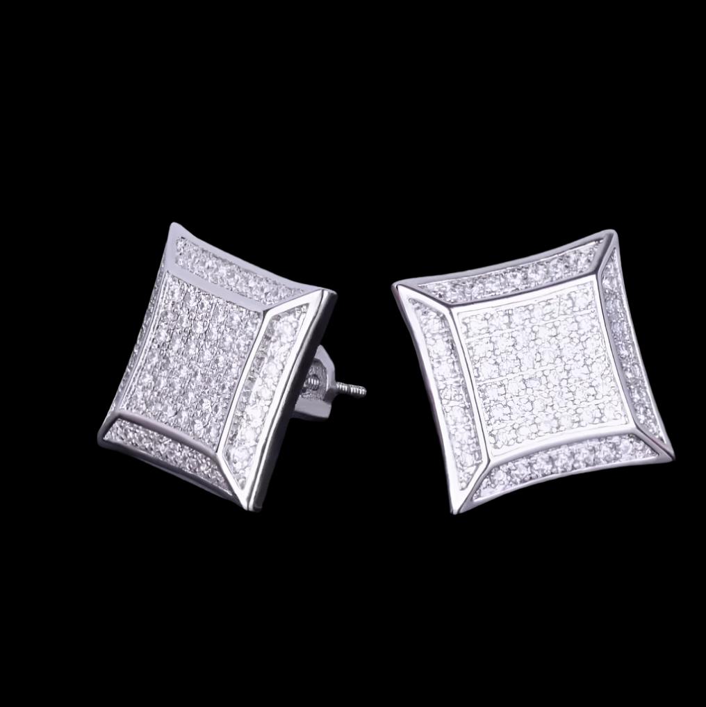 18K Gold Diamond Square Stud Earrings