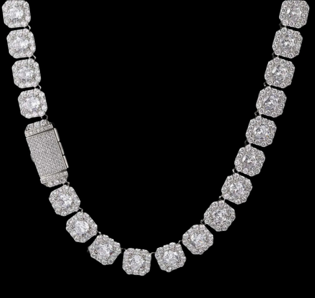 10mm 18k Gold Diamond Clustered Tennis Chain